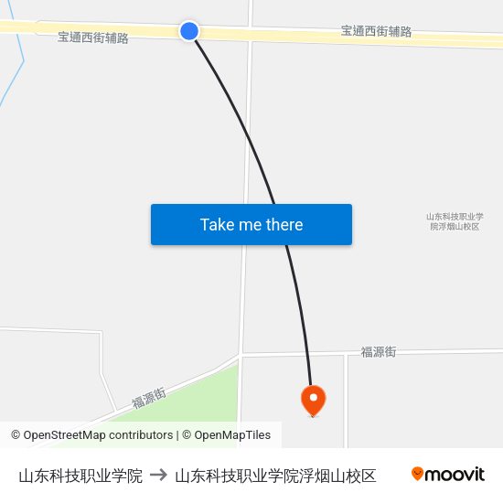 山东科技职业学院 to 山东科技职业学院浮烟山校区 map