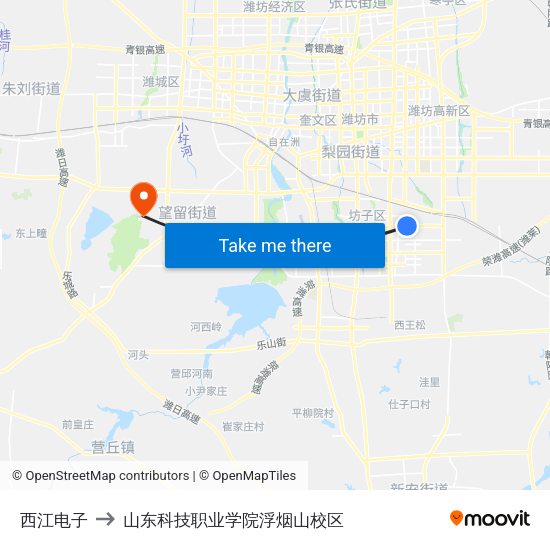 西江电子 to 山东科技职业学院浮烟山校区 map