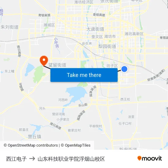 西江电子 to 山东科技职业学院浮烟山校区 map