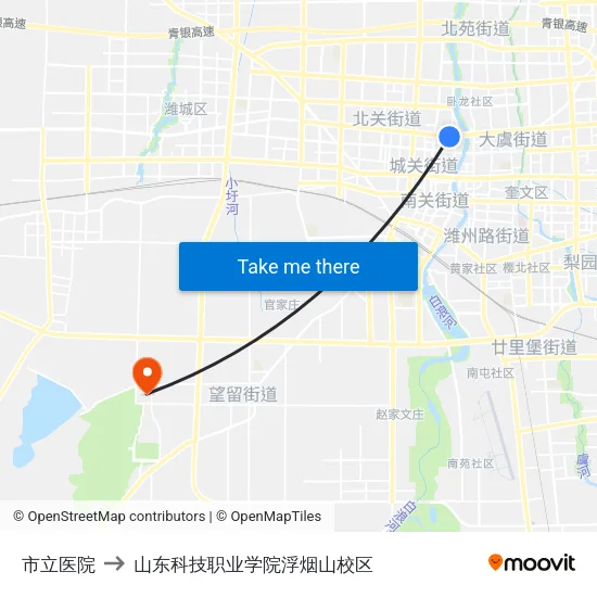市立医院 to 山东科技职业学院浮烟山校区 map