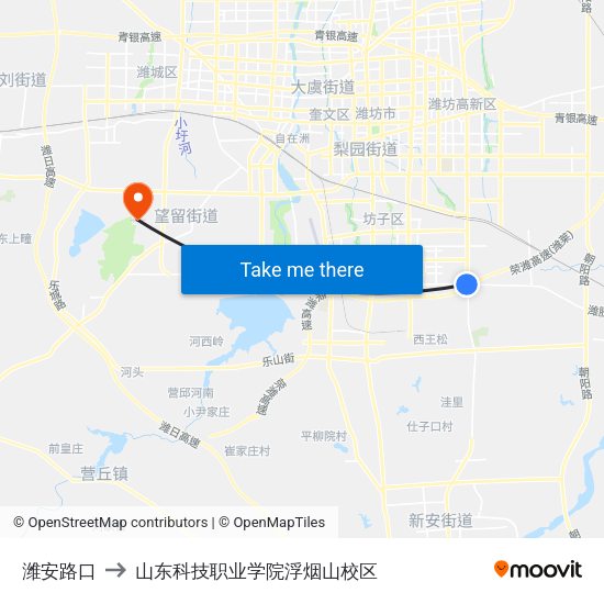 潍安路口 to 山东科技职业学院浮烟山校区 map