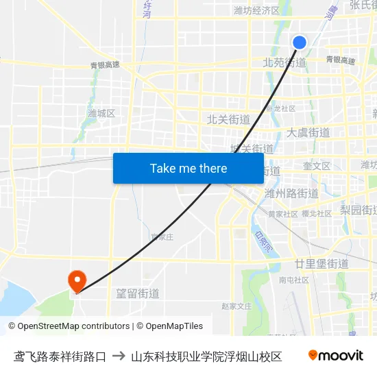 鸢飞路泰祥街路口 to 山东科技职业学院浮烟山校区 map