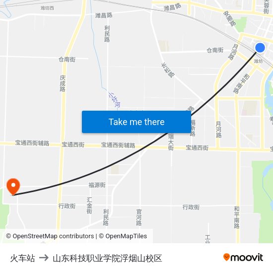 火车站 to 山东科技职业学院浮烟山校区 map
