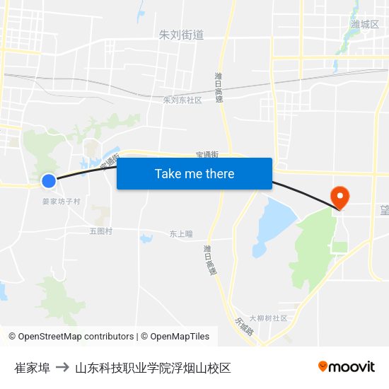 崔家埠 to 山东科技职业学院浮烟山校区 map