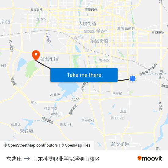 东曹庄 to 山东科技职业学院浮烟山校区 map