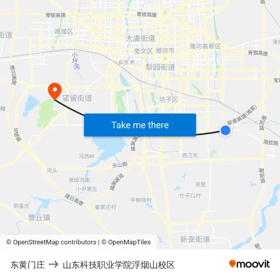东黄门庄 to 山东科技职业学院浮烟山校区 map