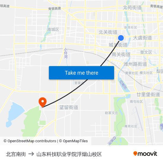 北宫南街 to 山东科技职业学院浮烟山校区 map