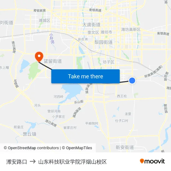 潍安路口 to 山东科技职业学院浮烟山校区 map