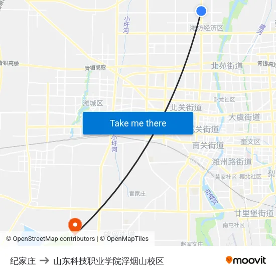 纪家庄 to 山东科技职业学院浮烟山校区 map