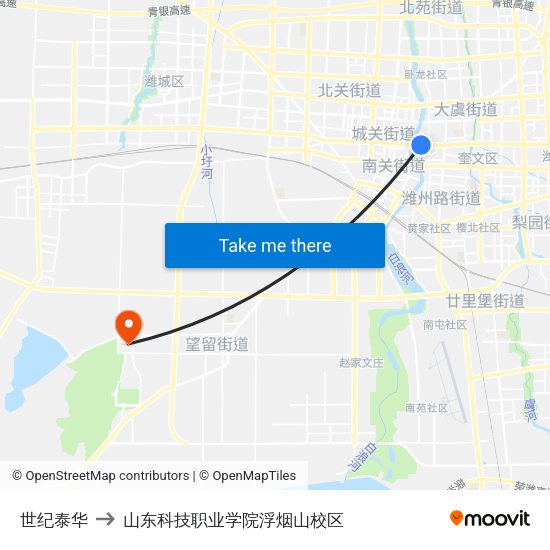 世纪泰华 to 山东科技职业学院浮烟山校区 map