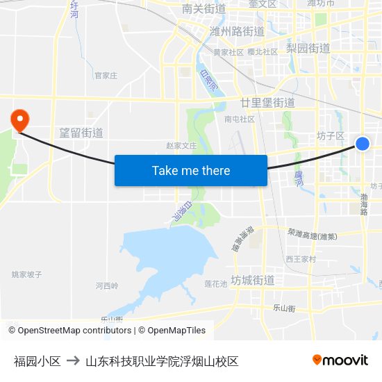 福园小区 to 山东科技职业学院浮烟山校区 map