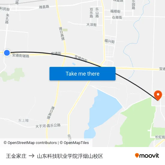 王金家庄 to 山东科技职业学院浮烟山校区 map