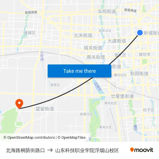 北海路桐荫街路口 to 山东科技职业学院浮烟山校区 map