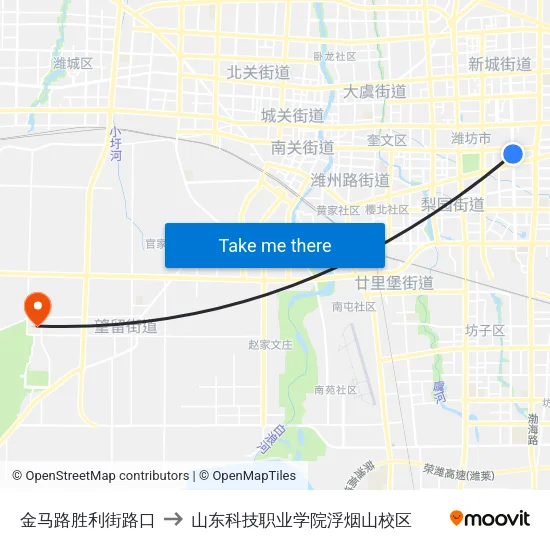 金马路胜利街路口 to 山东科技职业学院浮烟山校区 map