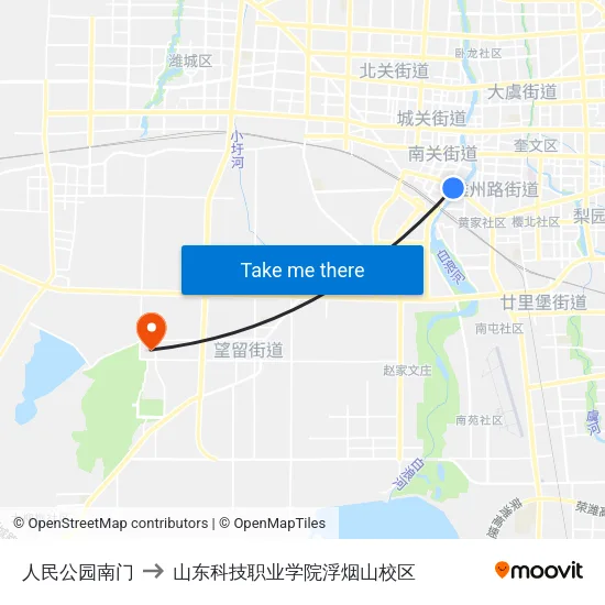人民公园南门 to 山东科技职业学院浮烟山校区 map