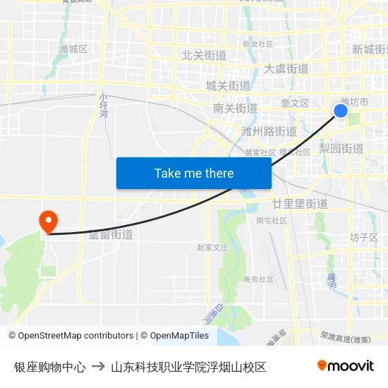 银座购物中心 to 山东科技职业学院浮烟山校区 map