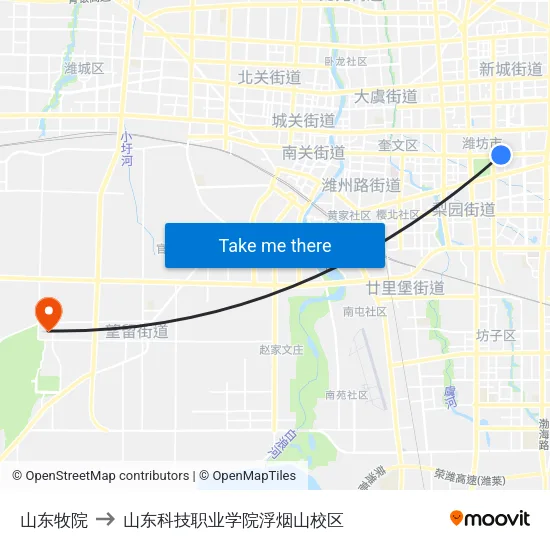 山东牧院 to 山东科技职业学院浮烟山校区 map
