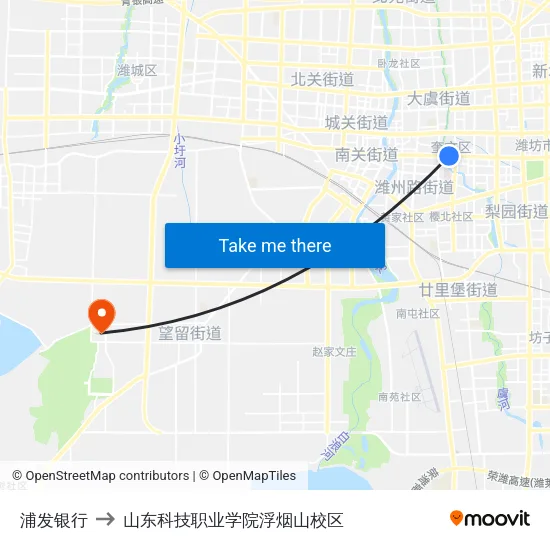 浦发银行 to 山东科技职业学院浮烟山校区 map