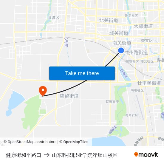 健康街和平路口 to 山东科技职业学院浮烟山校区 map