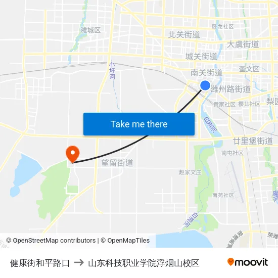 健康街和平路口 to 山东科技职业学院浮烟山校区 map