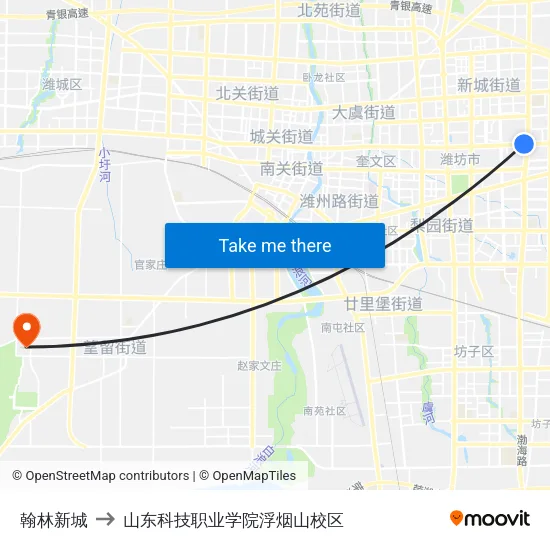 翰林新城 to 山东科技职业学院浮烟山校区 map