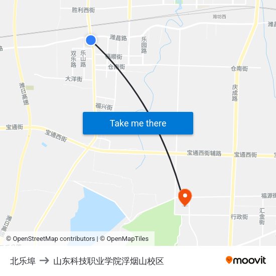 北乐埠 to 山东科技职业学院浮烟山校区 map
