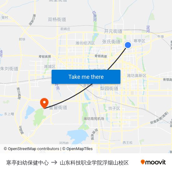 寒亭妇幼保健中心 to 山东科技职业学院浮烟山校区 map