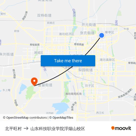北平旺村 to 山东科技职业学院浮烟山校区 map