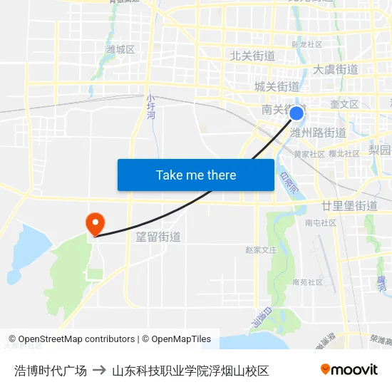 浩博时代广场 to 山东科技职业学院浮烟山校区 map