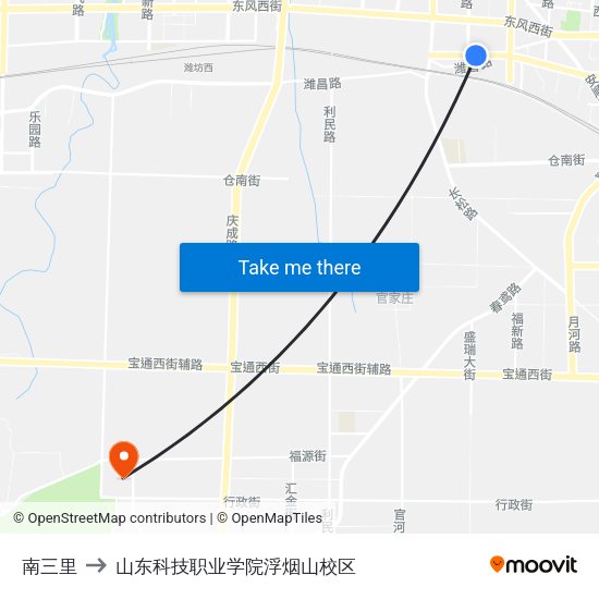 南三里 to 山东科技职业学院浮烟山校区 map