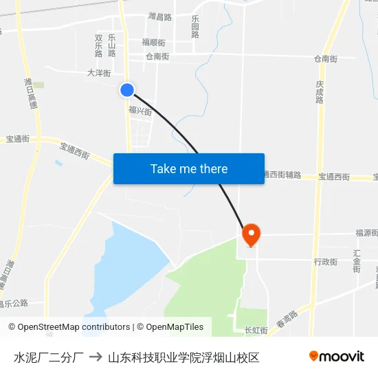 水泥厂二分厂 to 山东科技职业学院浮烟山校区 map