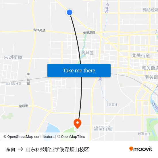东何 to 山东科技职业学院浮烟山校区 map