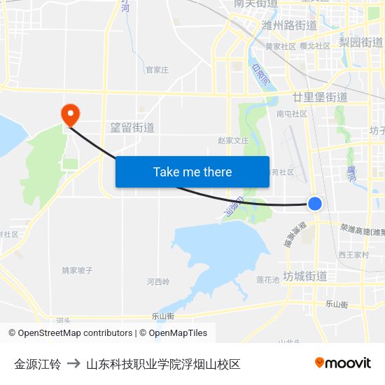 金源江铃 to 山东科技职业学院浮烟山校区 map