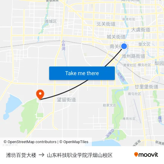 潍坊百货大楼 to 山东科技职业学院浮烟山校区 map