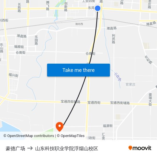 豪德广场 to 山东科技职业学院浮烟山校区 map