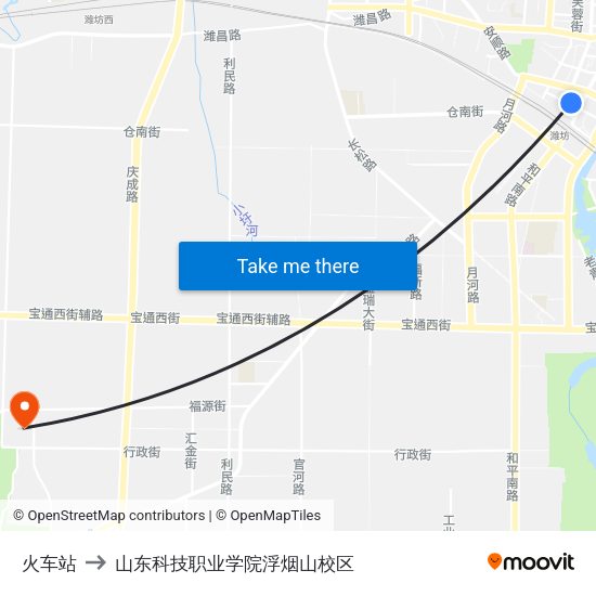 火车站 to 山东科技职业学院浮烟山校区 map
