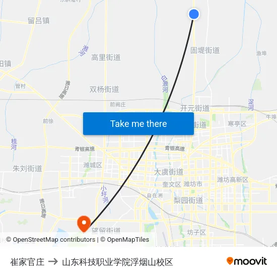 崔家官庄 to 山东科技职业学院浮烟山校区 map