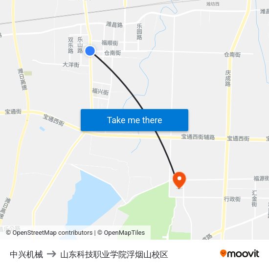 中兴机械 to 山东科技职业学院浮烟山校区 map