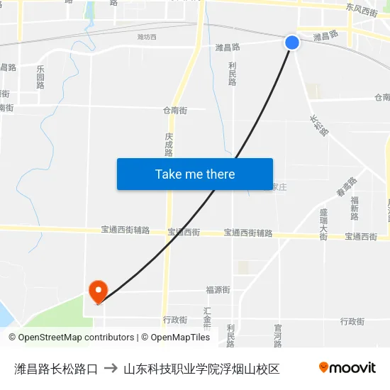 潍昌路长松路口 to 山东科技职业学院浮烟山校区 map