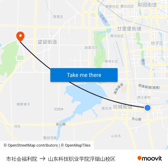 市社会福利院 to 山东科技职业学院浮烟山校区 map