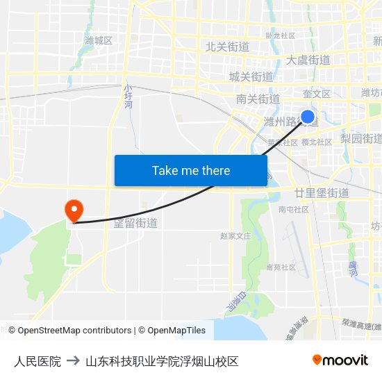 人民医院 to 山东科技职业学院浮烟山校区 map
