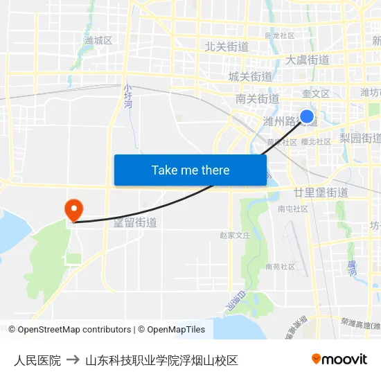 人民医院 to 山东科技职业学院浮烟山校区 map