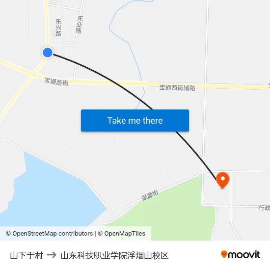 山下于村 to 山东科技职业学院浮烟山校区 map