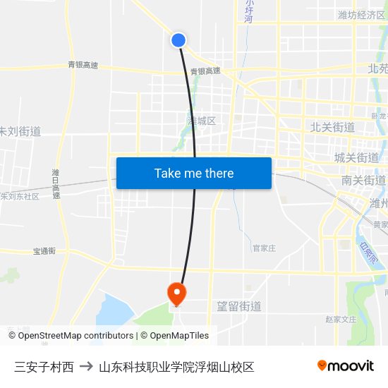 三安子村西 to 山东科技职业学院浮烟山校区 map