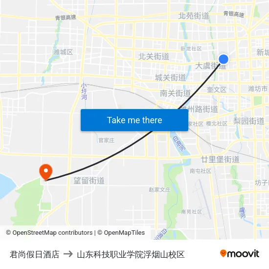君尚假日酒店 to 山东科技职业学院浮烟山校区 map