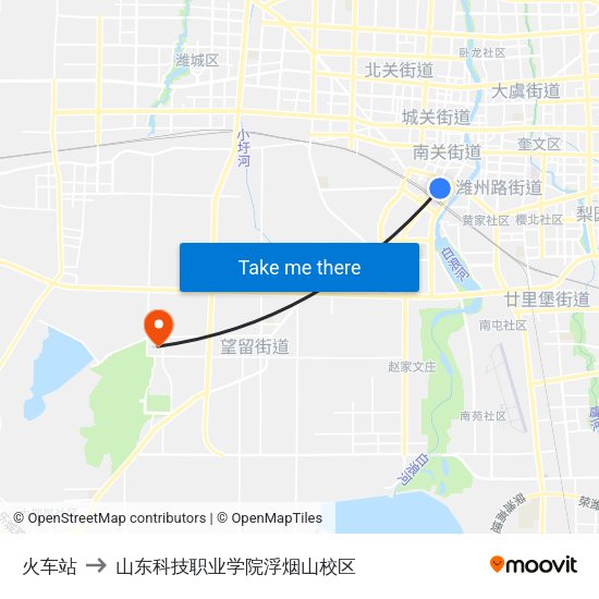 火车站 to 山东科技职业学院浮烟山校区 map
