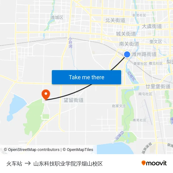 火车站 to 山东科技职业学院浮烟山校区 map