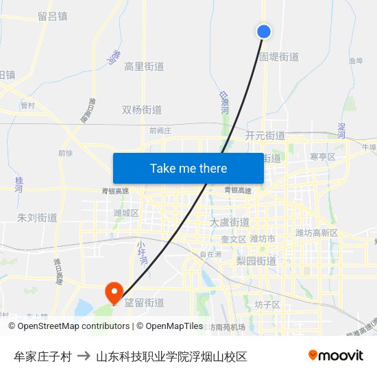 牟家庄子村 to 山东科技职业学院浮烟山校区 map