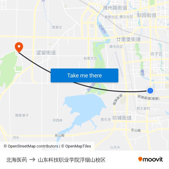 北海医药 to 山东科技职业学院浮烟山校区 map
