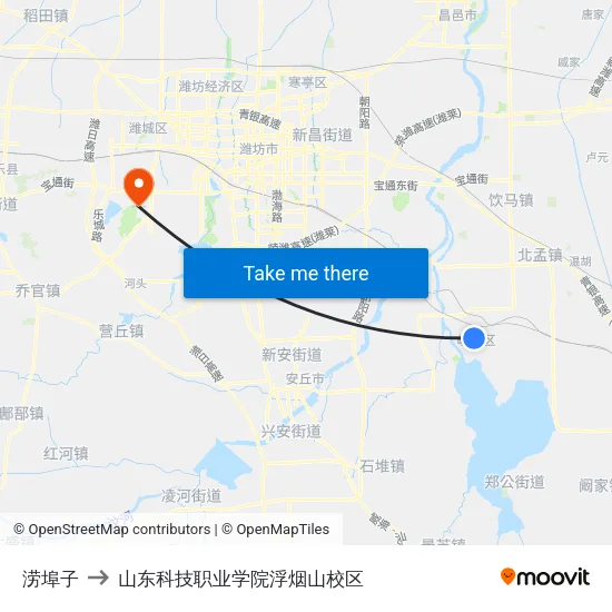 涝埠子 to 山东科技职业学院浮烟山校区 map